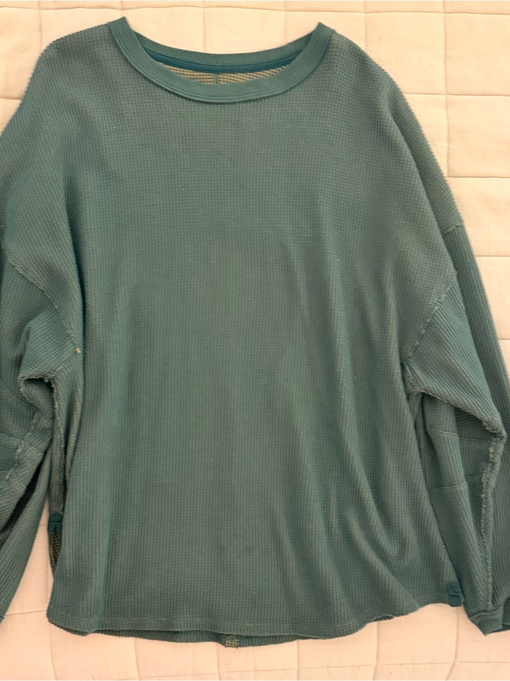 We The Free Waffle Knit Top in Olive Green and Tan